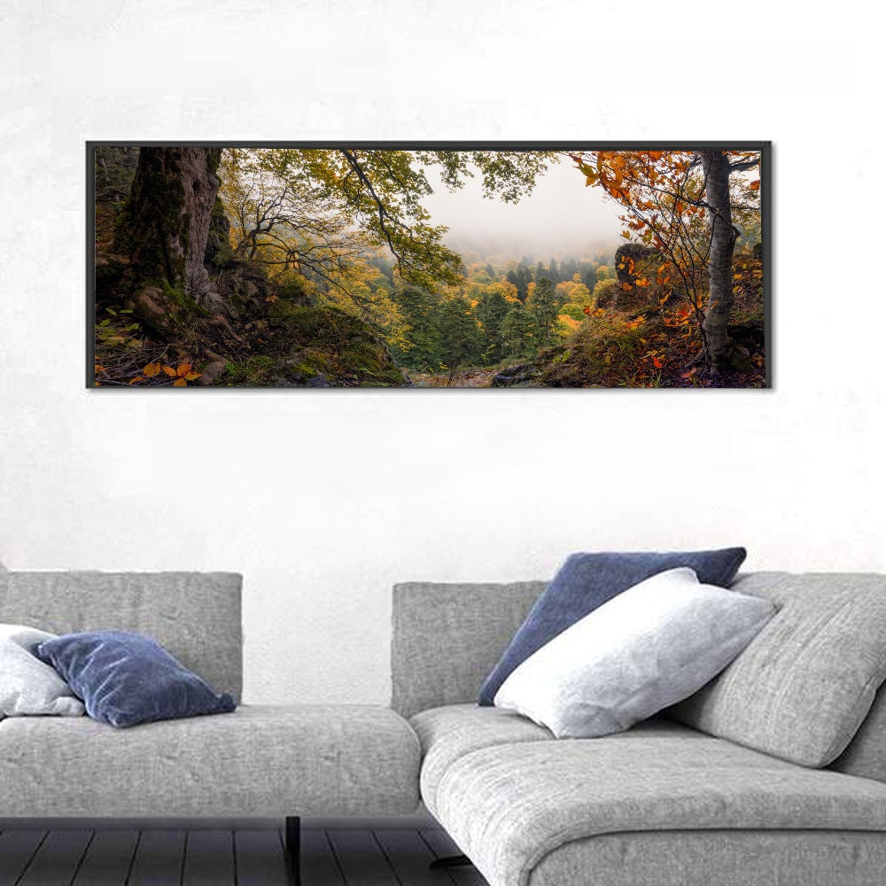 Enchanted Forest Valley Wall Art in a room, panoramic