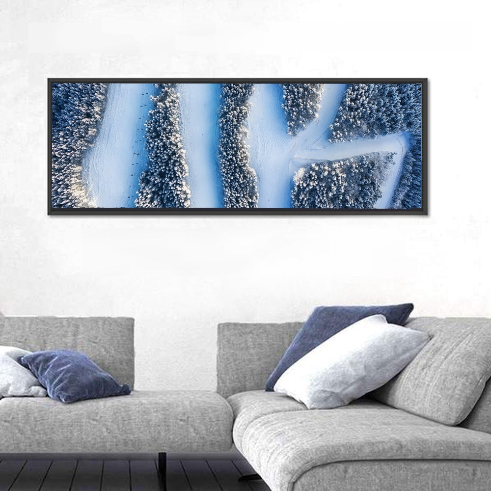 Ski Resort Pathways Wall Art in a room, panoramic