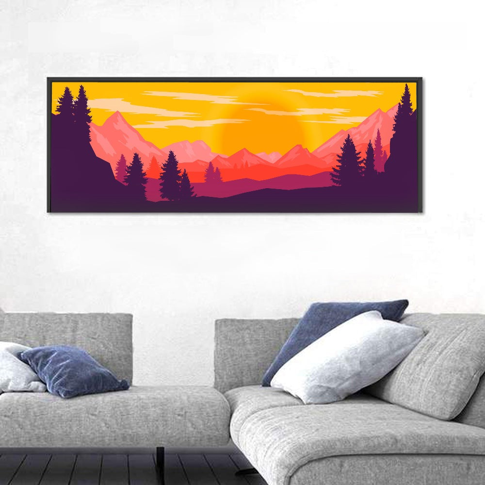 Crimson Peaks at Sunset Wall Art in a room, panoramic