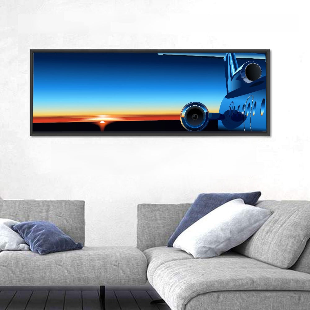Private Jet Sunrise Wall Art in a room, panoramic