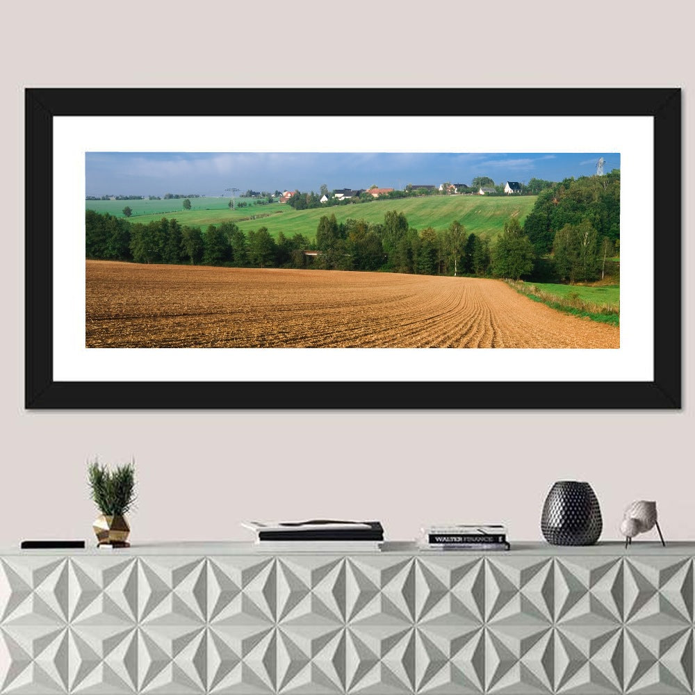 Kansas Wheat Fields Wall Art in a room, panoramic