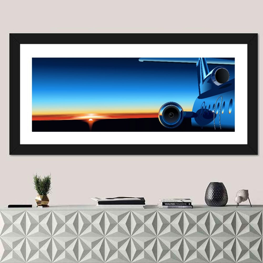 Private Jet Sunrise Wall Art in a room, panoramic