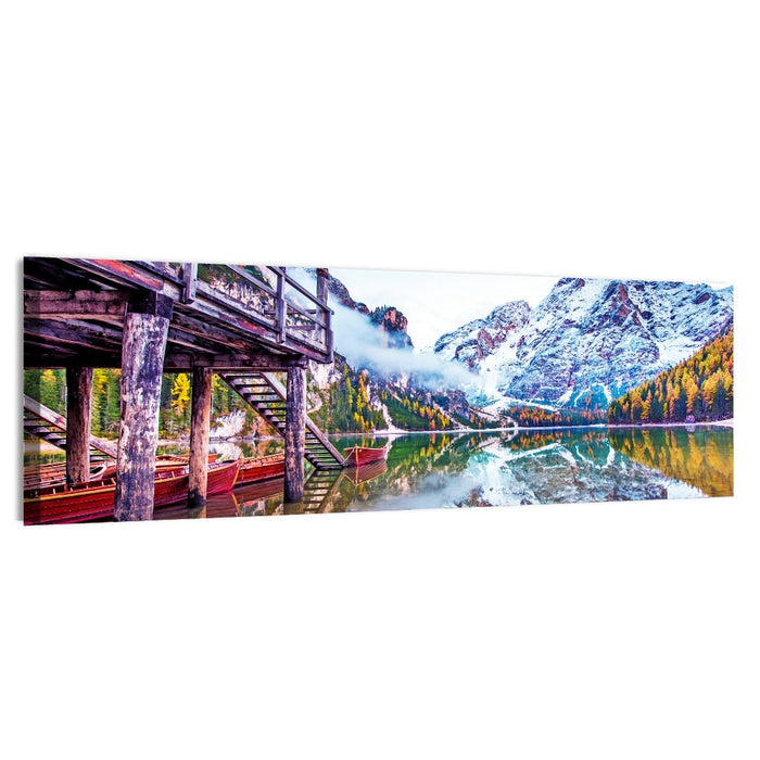 Lago Di Braies Boathouse Wall Art as a canvas print