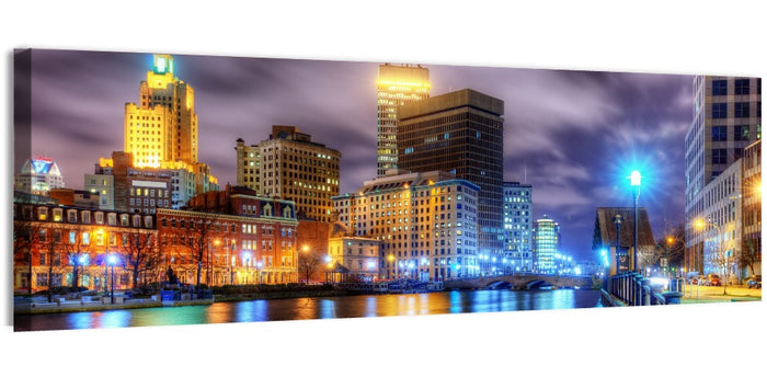 Providence River Night Skyline Wall Art as a canvas print
