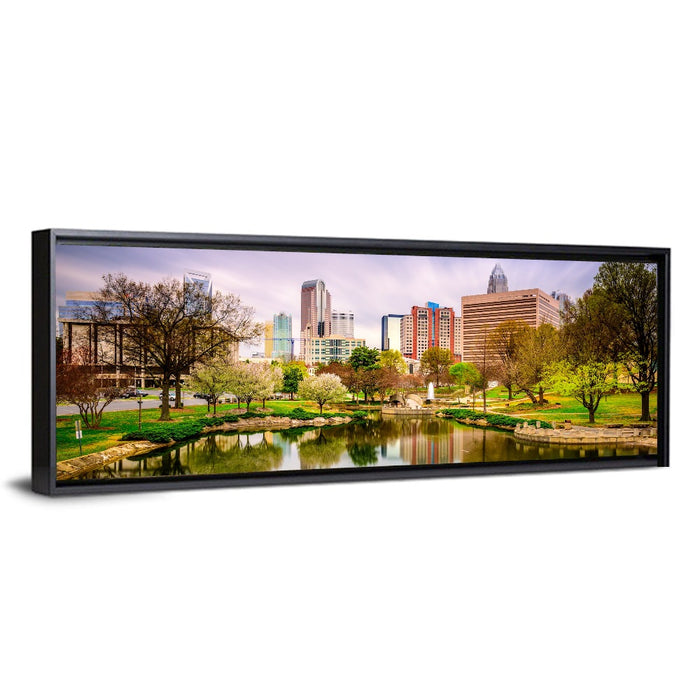 Charlotte Skyline at Marshall Park Wall Art as a framed canvas