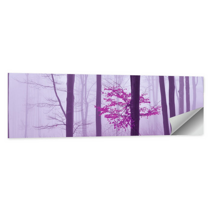 Magenta Tree in Foggy Forest Wall Art as a poster print