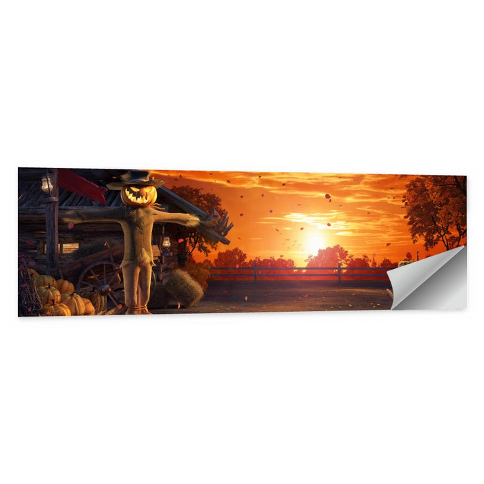 Glowing Pumpkin Scarecrow at Dusk Wall Art as a poster print