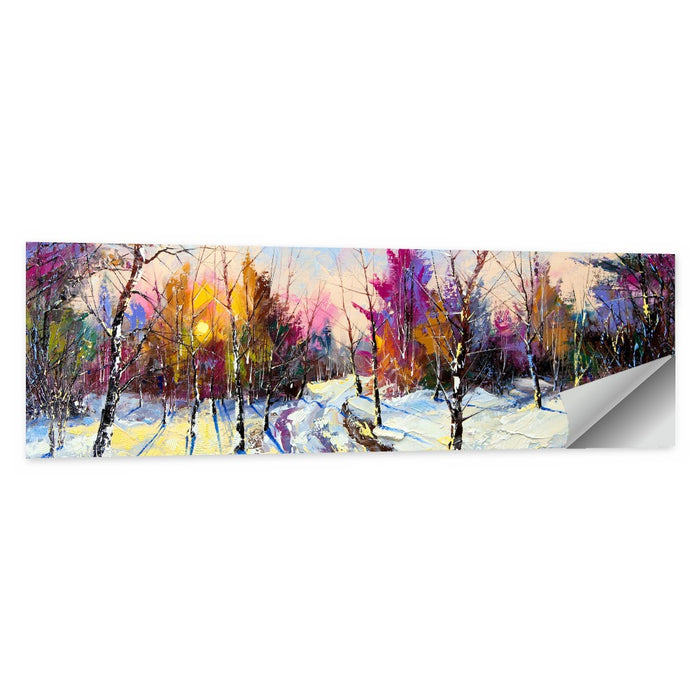 Snowy Birch Path at Sunset Wall Art as a poster print