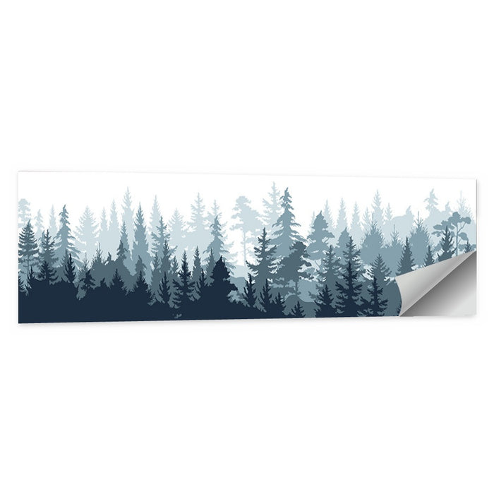 Misty Blue Pine Silhouette Wall Art as a poster print