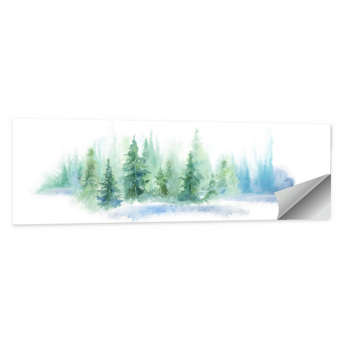 Misty Pine Forest Watercolor Wall Art as a poster print