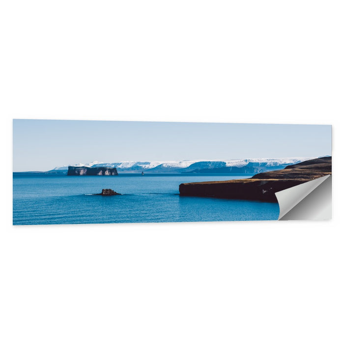 Calm Blue Lake with Coastal Cliffs Wall Art as a poster print