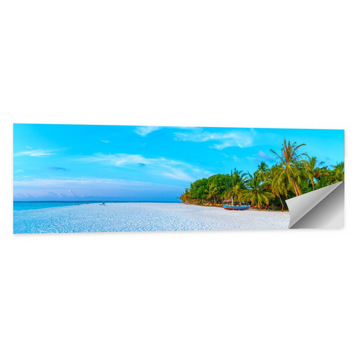 Blue Boat on Caribbean Beach Wall Art as a poster print