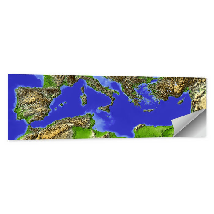 Mediterranean Sea Shaded Relief Map Wall Art as a poster print