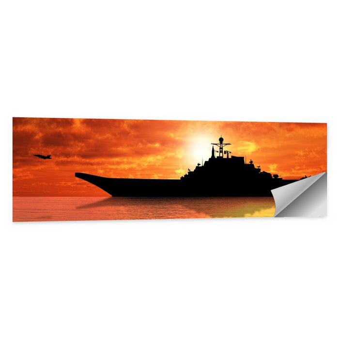 Sunset Aircraft Carrier Silhouette Wall Art as a poster print
