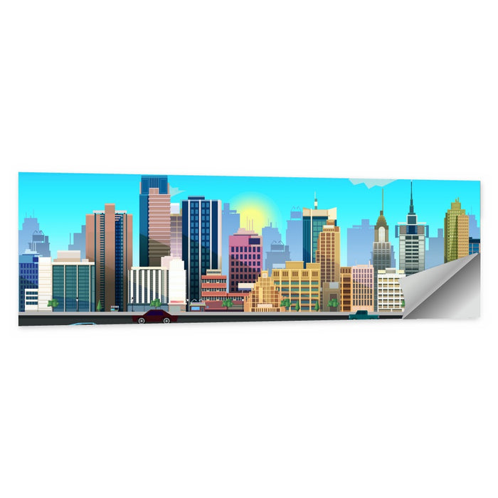 Geometric City Skyline with Sun Flare Wall Art as a poster print