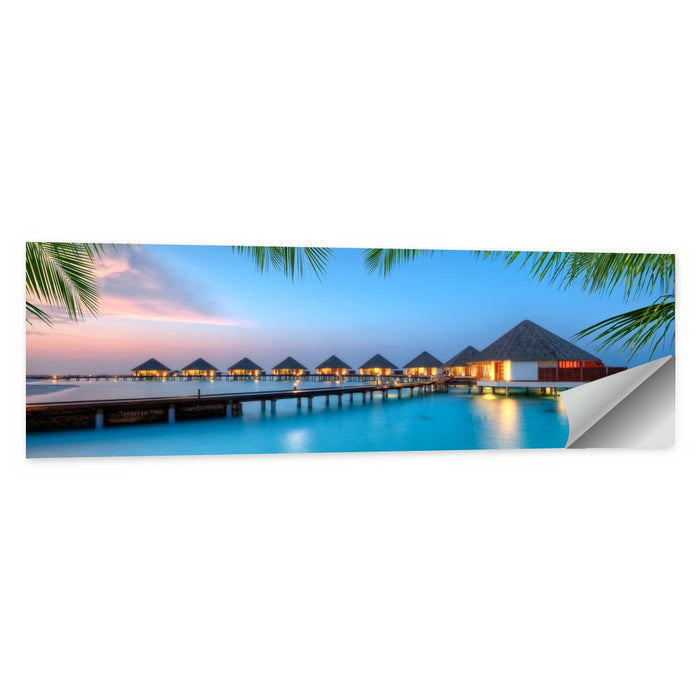 Overwater Bungalows at Twilight Wall Art as a poster print