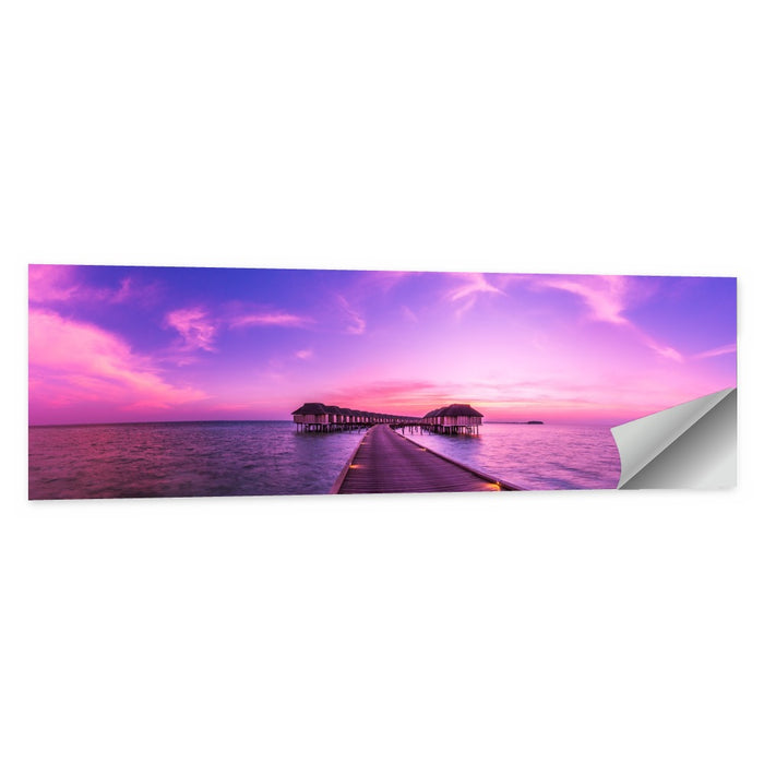 Sunset Pier Overwater Bungalows Wall Art as a poster print