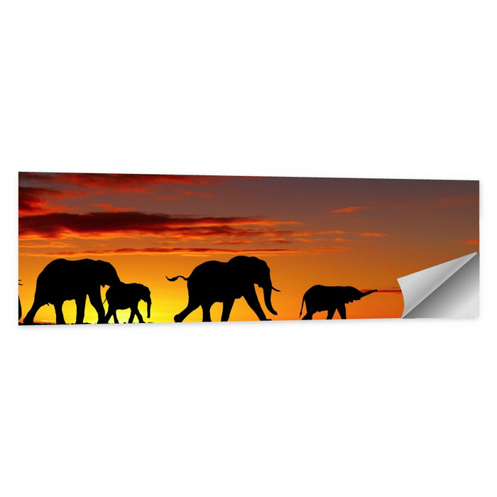 Elephant Herd at Sunset Wall Art as a poster print