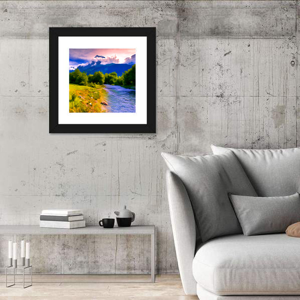 Mountain River Through Meadow Wall Art