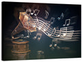 Gramophone with Flowing Musical Staff Wall Art