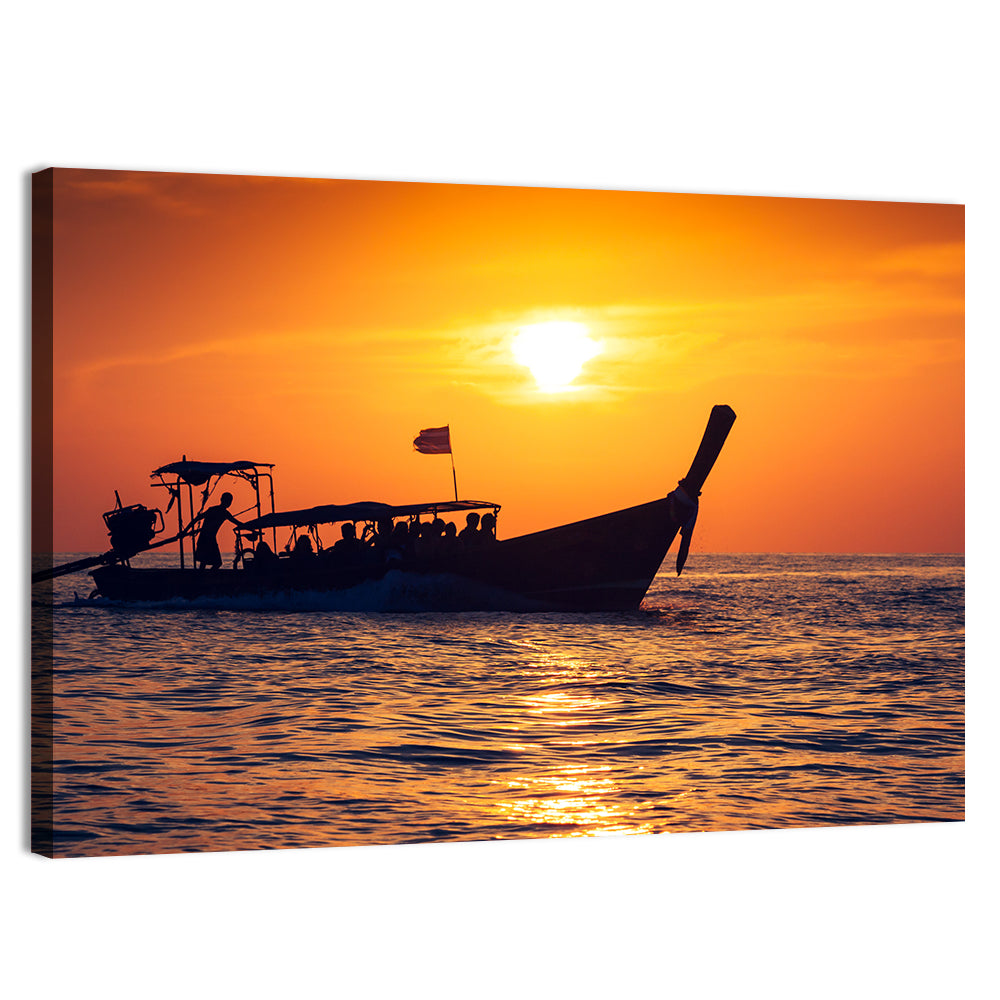 Longtail Boat at Sunset Wall Art