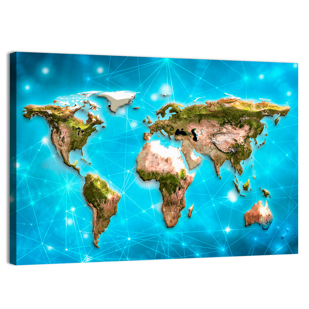 Geometric World Map Illustration Wall Art, canvas print, landscape