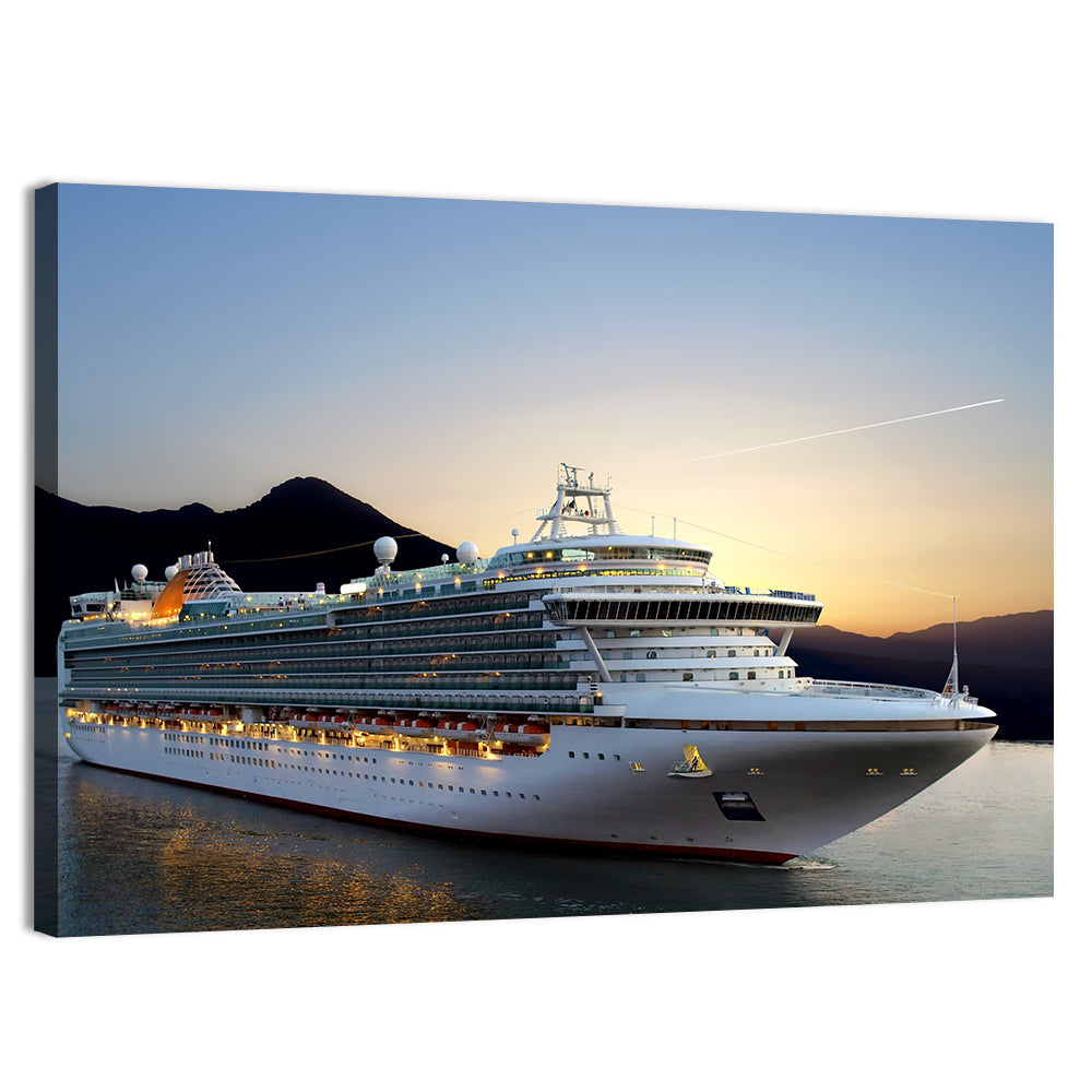 Cruise Ship at Sunset Wall Art, canvas print, landscape