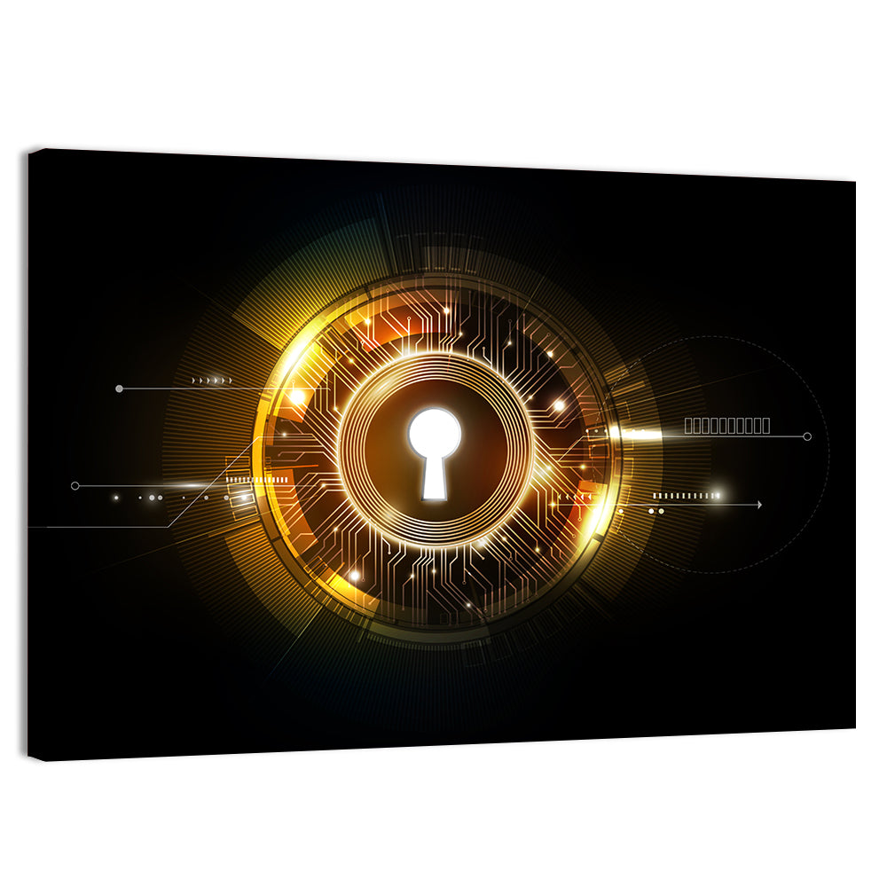 Glowing Keyhole Tech Abstract Wall Art, canvas print, landscape