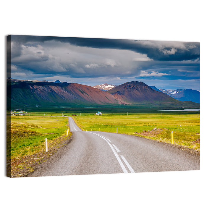 Icelandic Winding Road Toward Mountains Wall Art as a canvas print