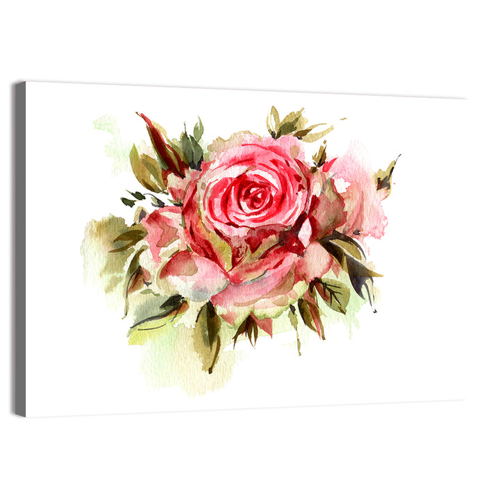 Single Bloom Rose Watercolor Wall Art as a canvas print
