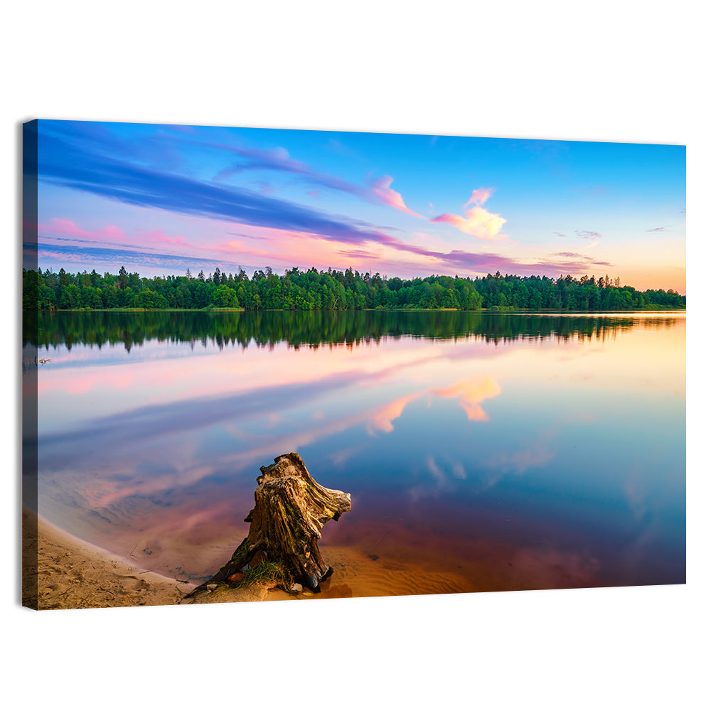 Colorful Sunset Over Forest Lake Wall Art, canvas print, landscape