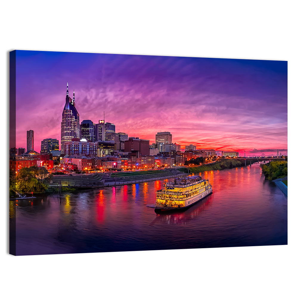 Nashville Riverfront Skyline at Dusk Wall Art