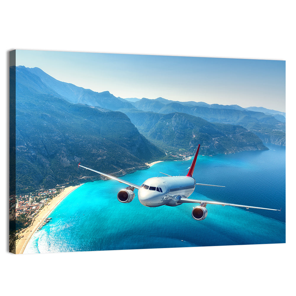 Airplane Over Turquoise Coast Wall Art, canvas print, landscape