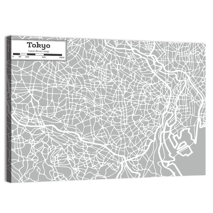 Tokyo Street Grid Map Wall Art as a canvas print