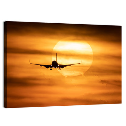 Airplane Silhouette at Golden Sunset Wall Art