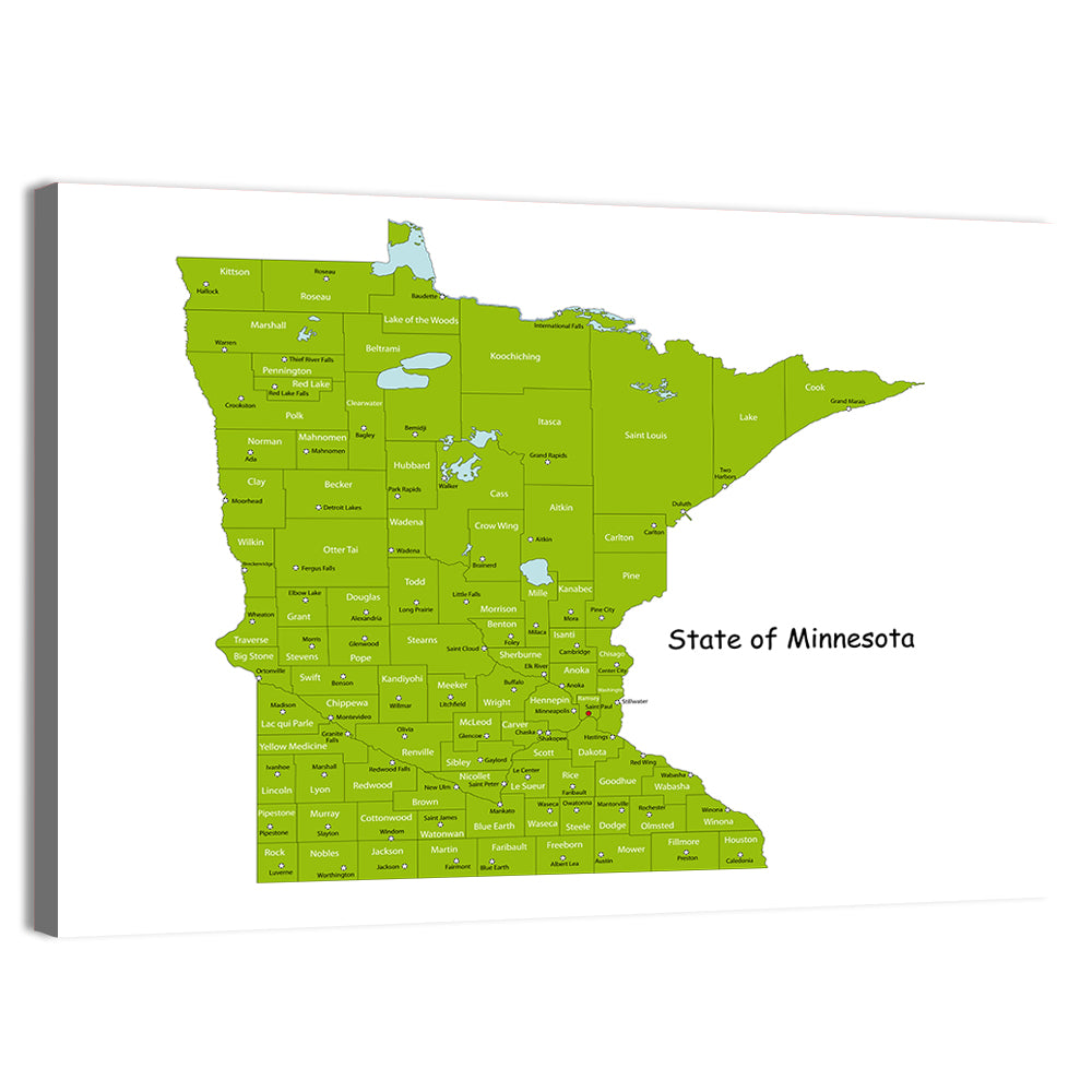 Green Minnesota County Map Wall Art
