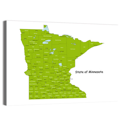 Green Minnesota County Map Wall Art