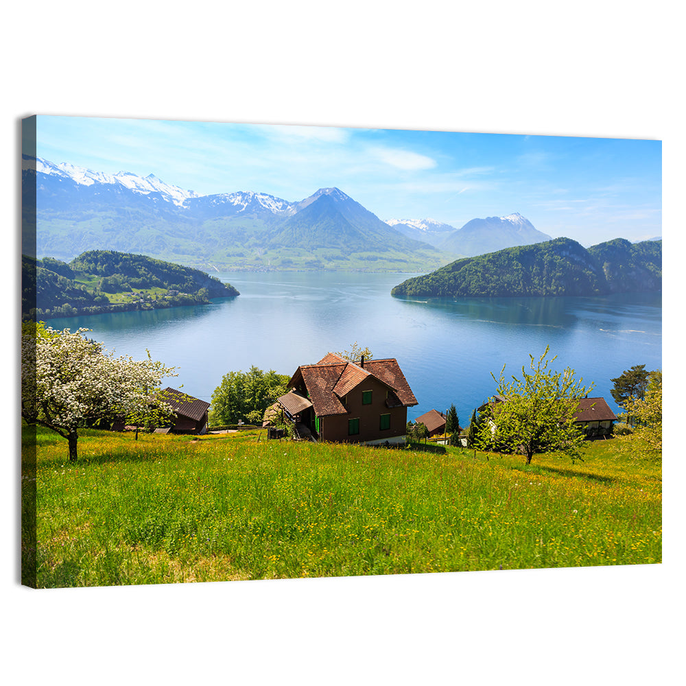 Lake Luzern Meadow View Wall Art, canvas print, landscape