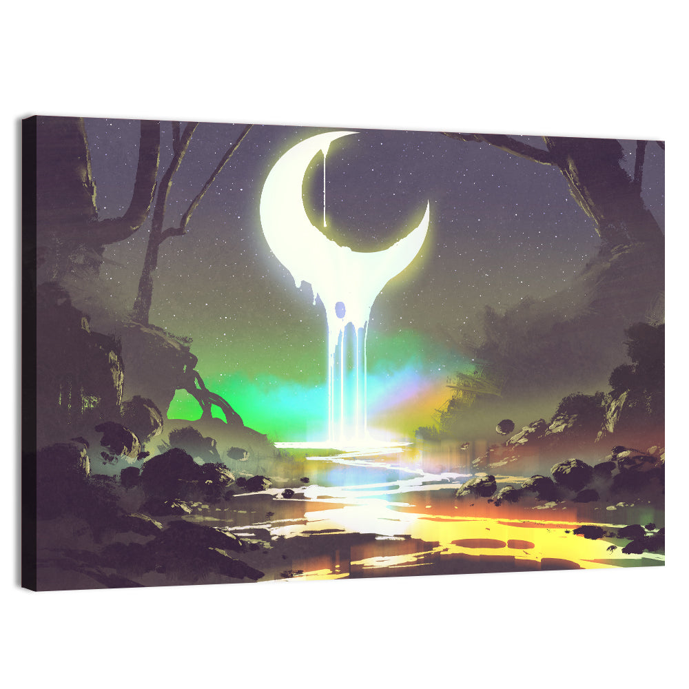 Dripping Moon Over Misty Forest Wall Art