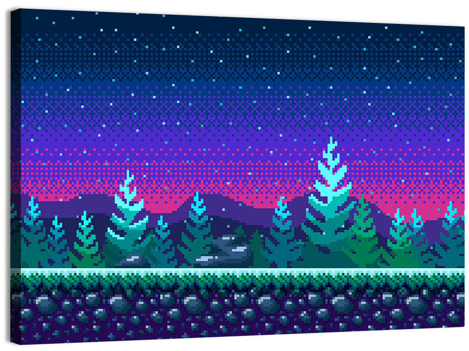 Starlit Pixel Forest Wall Art, canvas print, landscape