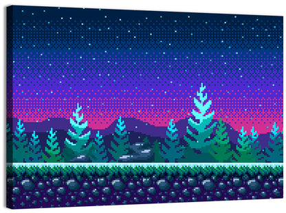 Starlit Pixel Forest Wall Art