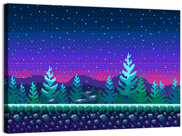 Starlit Pixel Forest Wall Art as a canvas print