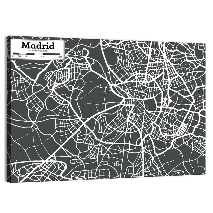 Madrid City Map Wall Art as a canvas print