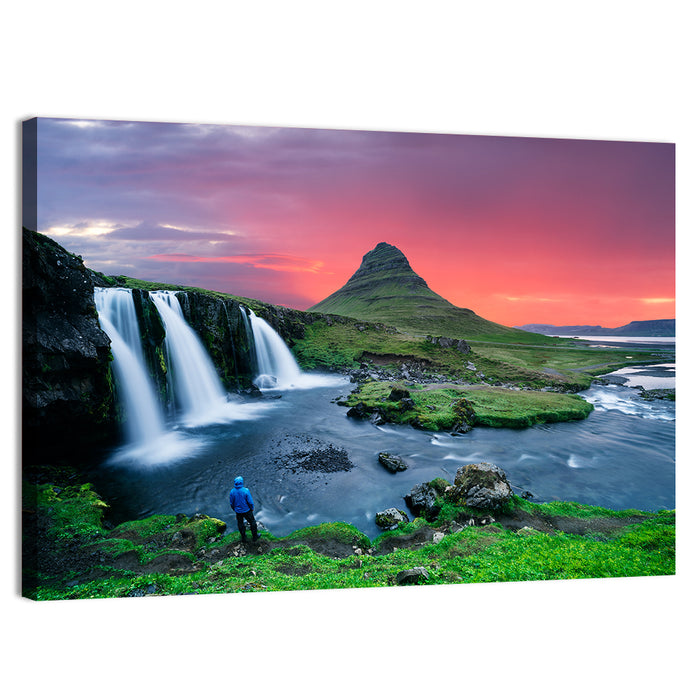 Kirkjufell Sunset with Kirkjufellsfoss Wall Art as a canvas print