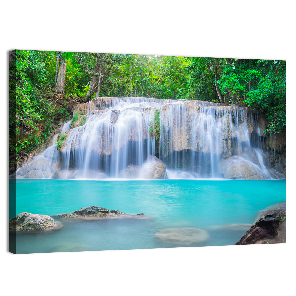 Turquoise Pool Waterfall in Thailand Wall Art, canvas print, landscape