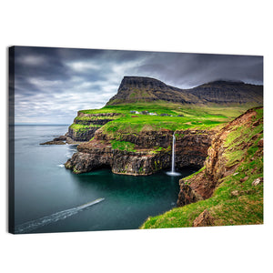 Gasadalur Waterfall In Faroe Island Wall Art