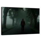Hooded Silhouette on Foggy Forest Road Wall Art