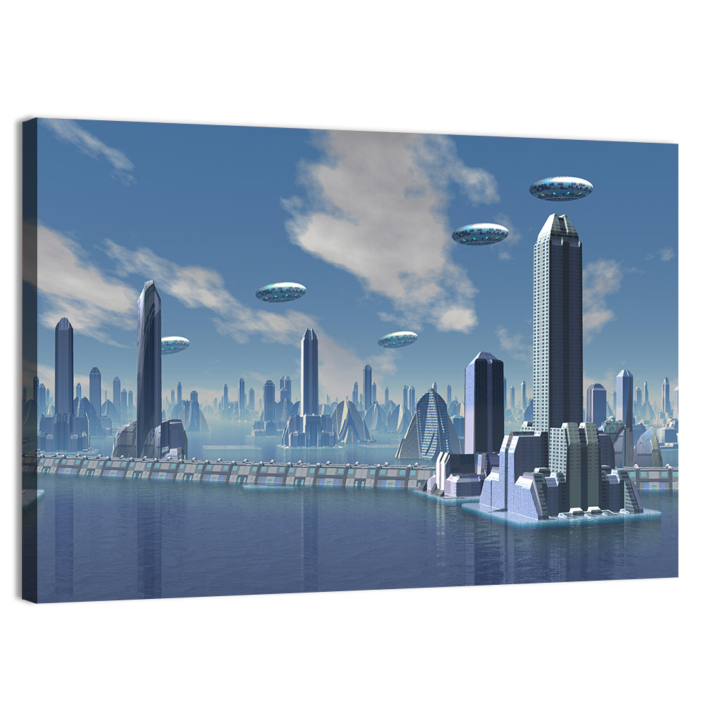 Futuristic Alien City with Ufos Wall Art