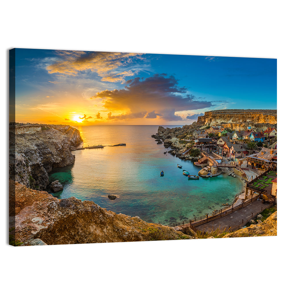 Popeye Village Sunset, Anchor Bay Malta Wall Art, canvas print, landscape