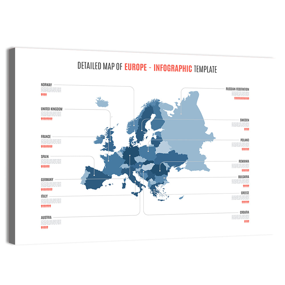 Detailed Map of Europe Infographic Wall Art